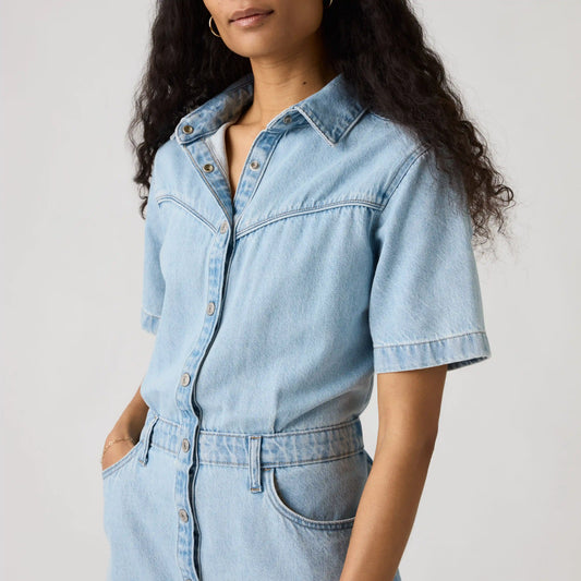 Short-Sleeve Logan Western Midi Dress