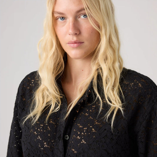 Harlie Boyfriend Short-Sleeve Lace Button Down Shirt