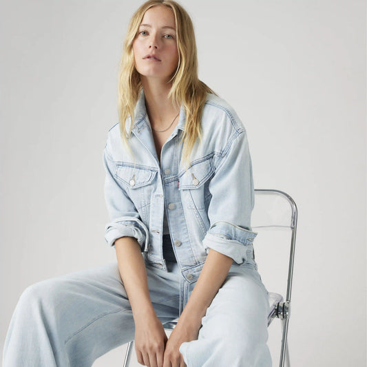 Shrunken '90s Linen+ Denim Lightweight Trucker Jacket