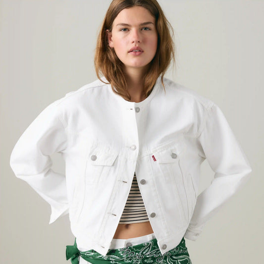 90s Shrunken Collarless Trucker Jacket
