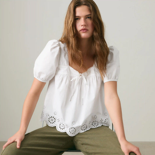Darling Short-Sleeve Cutwork Blouse