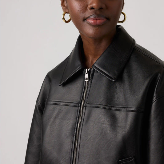 Faux Leather Boxy Zip Jacket