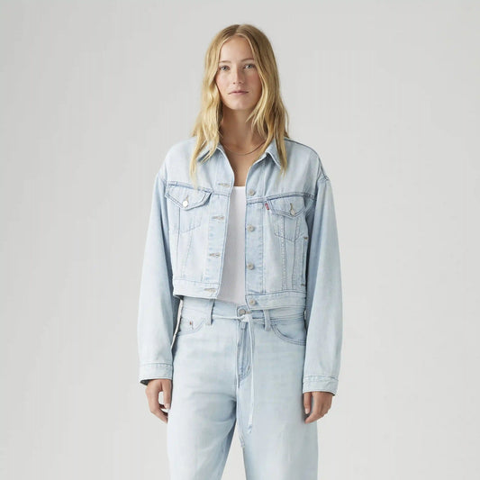 Shrunken '90s Linen+ Denim Lightweight Trucker Jacket