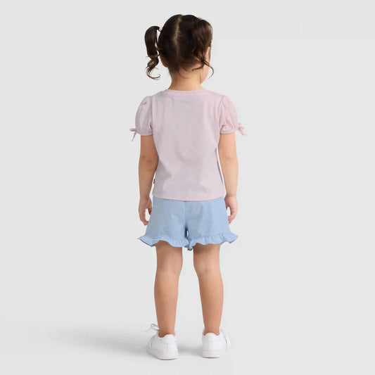 Short Sleeve Bow Graphic Tee and Belted Short Toddler Set