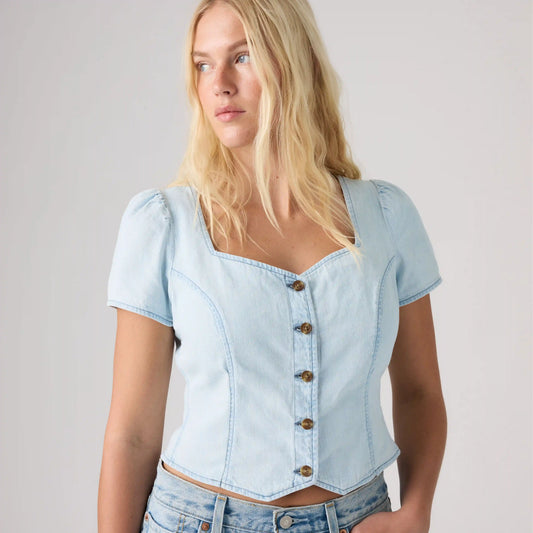 Miette Short-Sleeve Denim Top