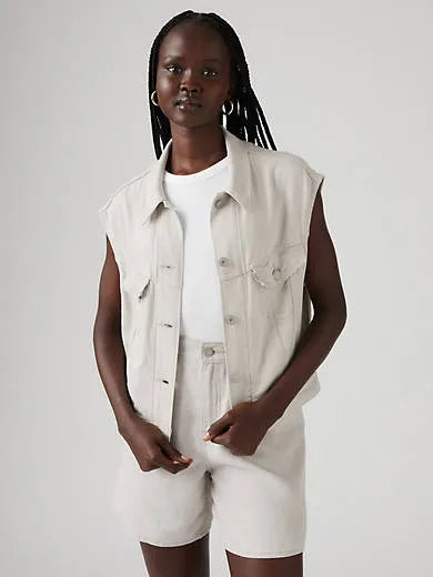 Shrunken '90s Linen Blend Lightweight Vest