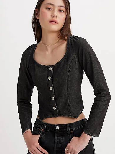Weston Denim Long Sleeve Corset Blouse