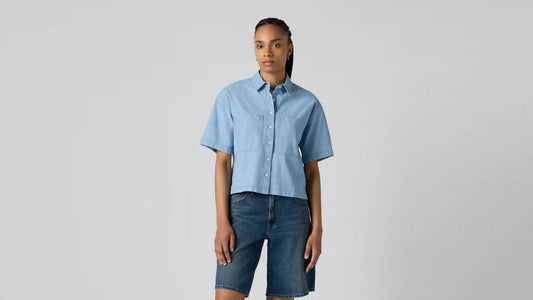 Harlie Short-Sleeve Cropped Button Down Shirt