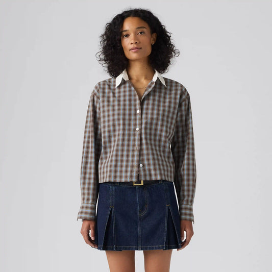 Harlie Boyfriend Cropped Novelty Button Down Shirt