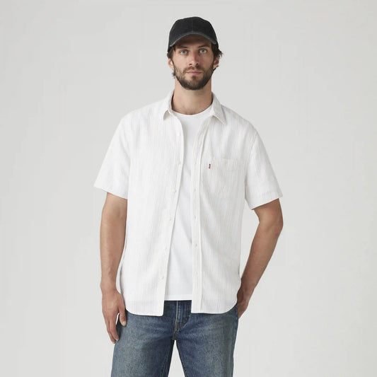 Short-Sleeve Sunset One Pocket Cotton Linen Shirt