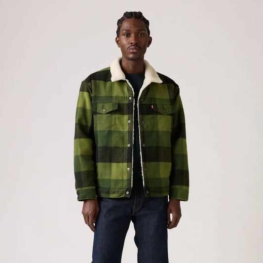 Relaxed Fit Sherpa Plaid Trucker Jacket
