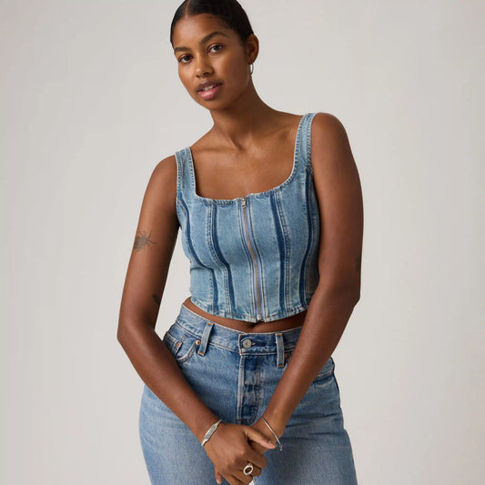 Seamed Zip Bustier Top