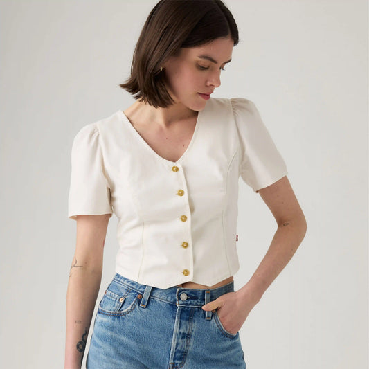 Moxie Short-Sleeve Denim Blouse