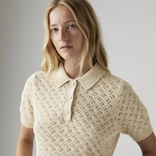 Lavender Pointelle Polo Sweater