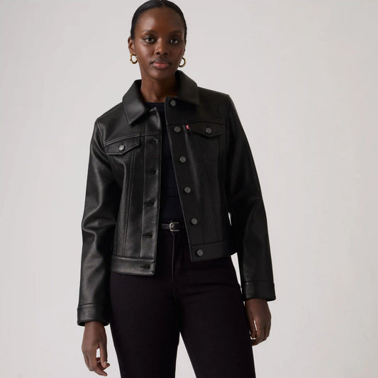 Faux Leather Trucker Jacket