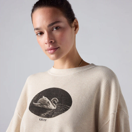 Graphic Relaxed Waffle Long-Sleeve Crewneck Top