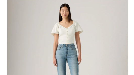 Kierra Short-Sleeve Denim Blouse