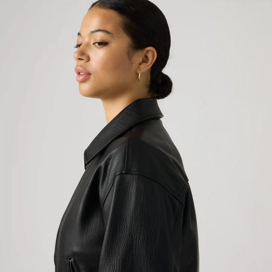 Faux Leather Cropped Bomber Jacket