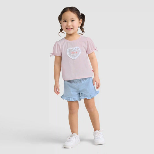 Short Sleeve Bow Graphic Tee and Belted Short Toddler Set