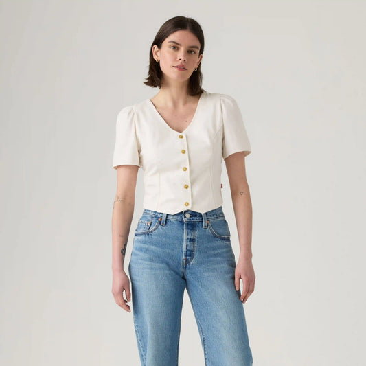 Moxie Short-Sleeve Denim Blouse