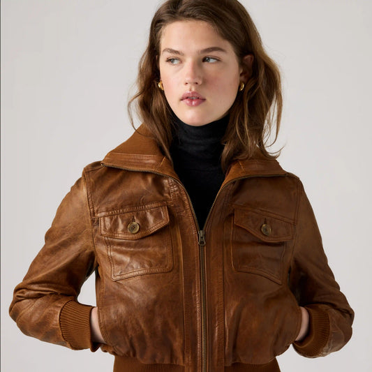 Kira Shrunken Leather Bomber Jacket