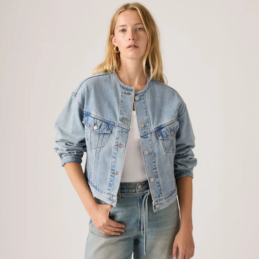 90s Shrunken Collarless Trucker Jacket